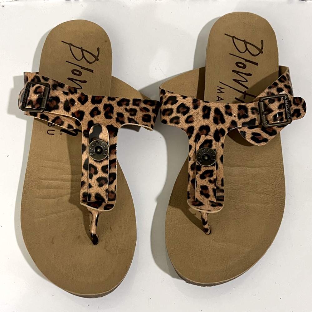 Blowfish Malibu Greco Style Natural Leopard Printed Patent Sandal